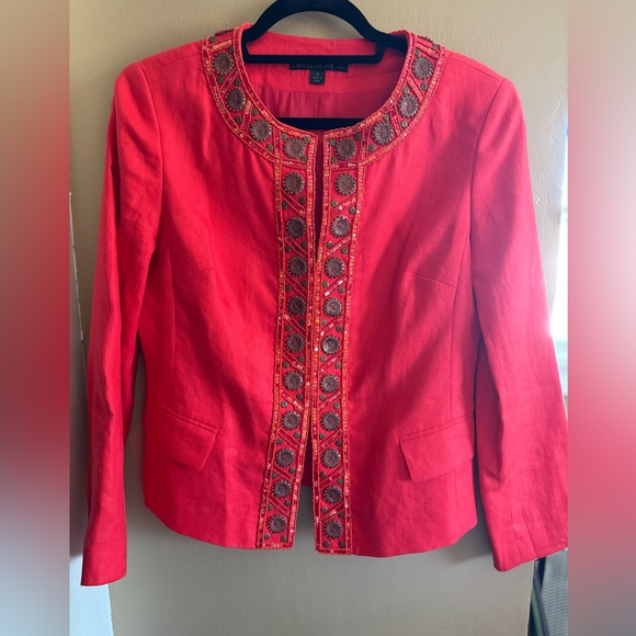 Lafayette 148 New York Jackets & Blazers - Lafayette 148 Women’s Beaded Red/Orange Women's Jacket 100% Linen/ Sz 4
